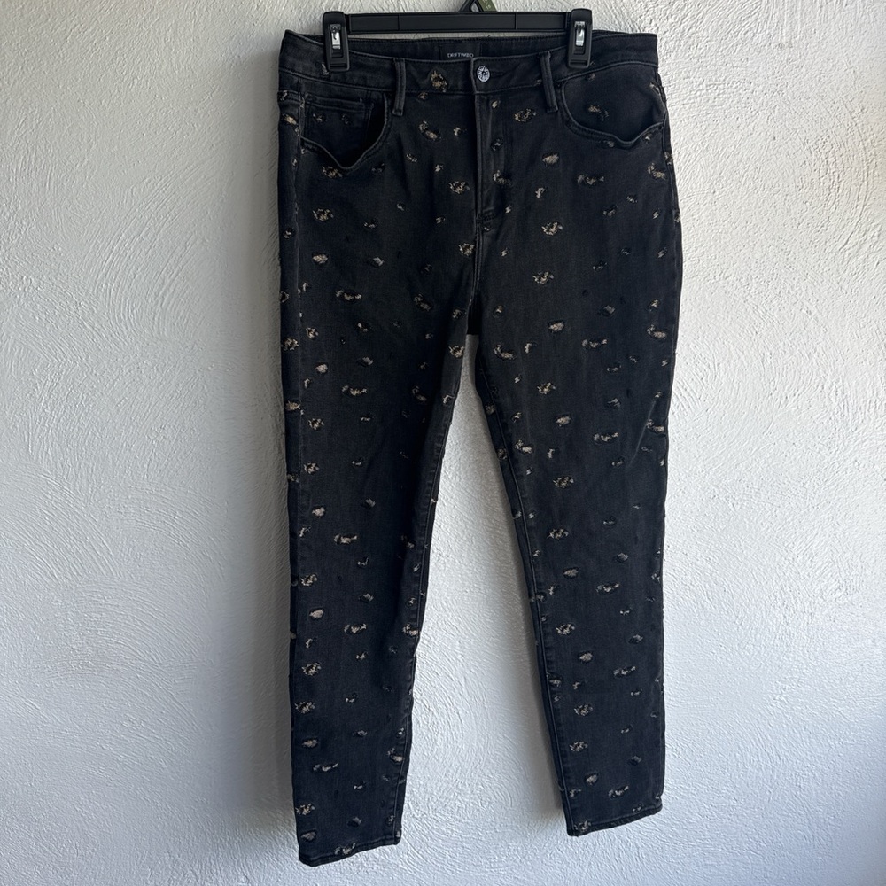 DRIFTWOOD Black Cropped Jeans with Distressed White Fleck Detailing